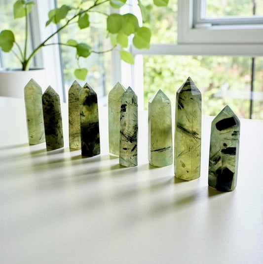 Prehnite Crystal Point with Black Tourmaline Rutile - Healing Stone