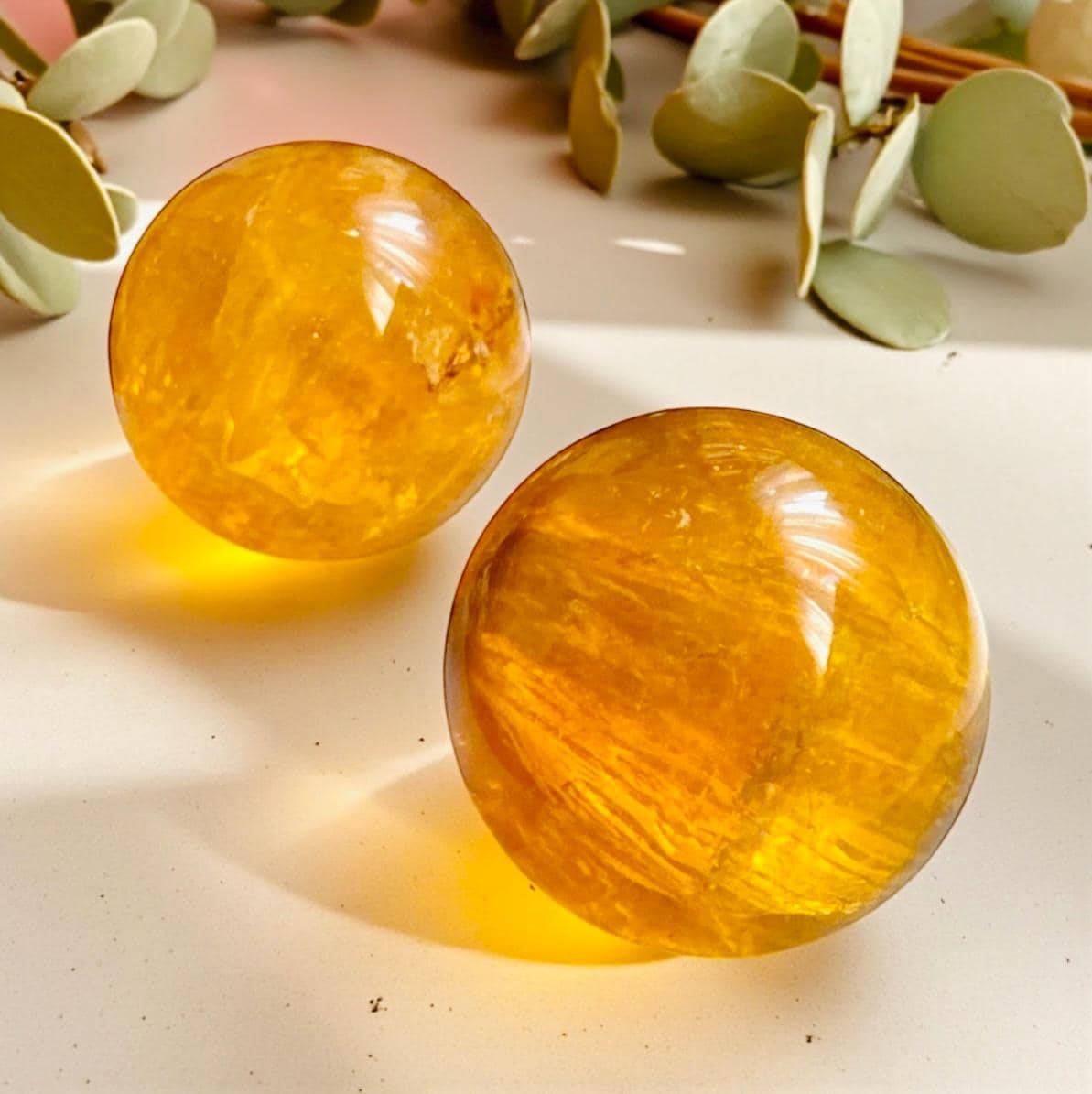 Yellow Fluorite Sphere with Mica: Crystal Healing, Confidence & Creativity