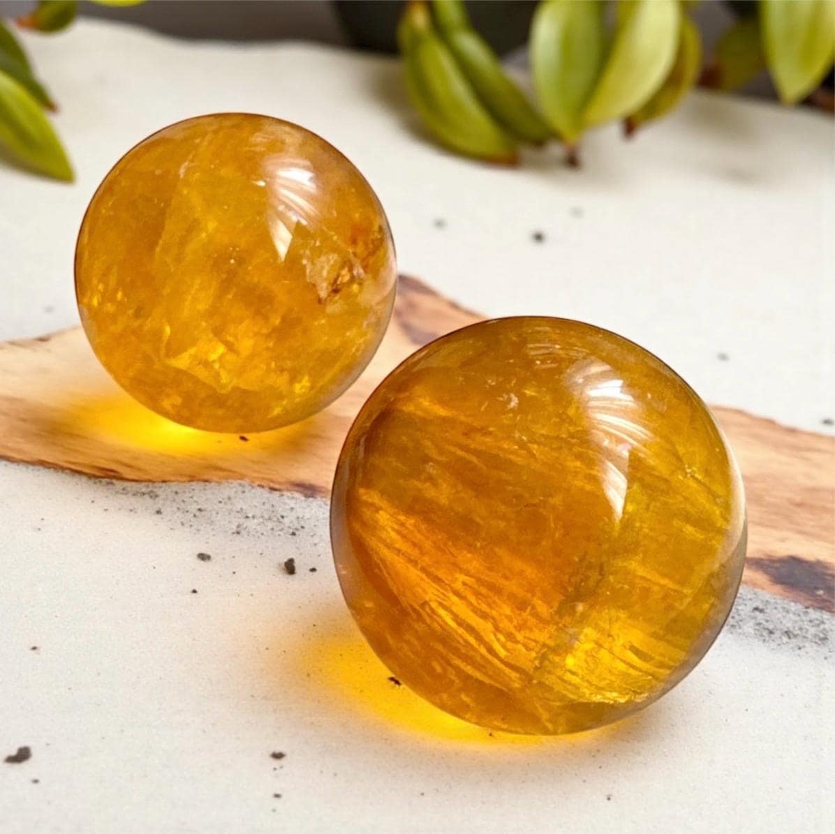Yellow Fluorite Sphere with Mica: Crystal Healing, Confidence & Creativity