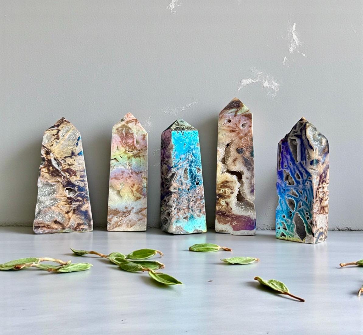 Aura Coated Sphalerite Druze Tower: Crystal Decor