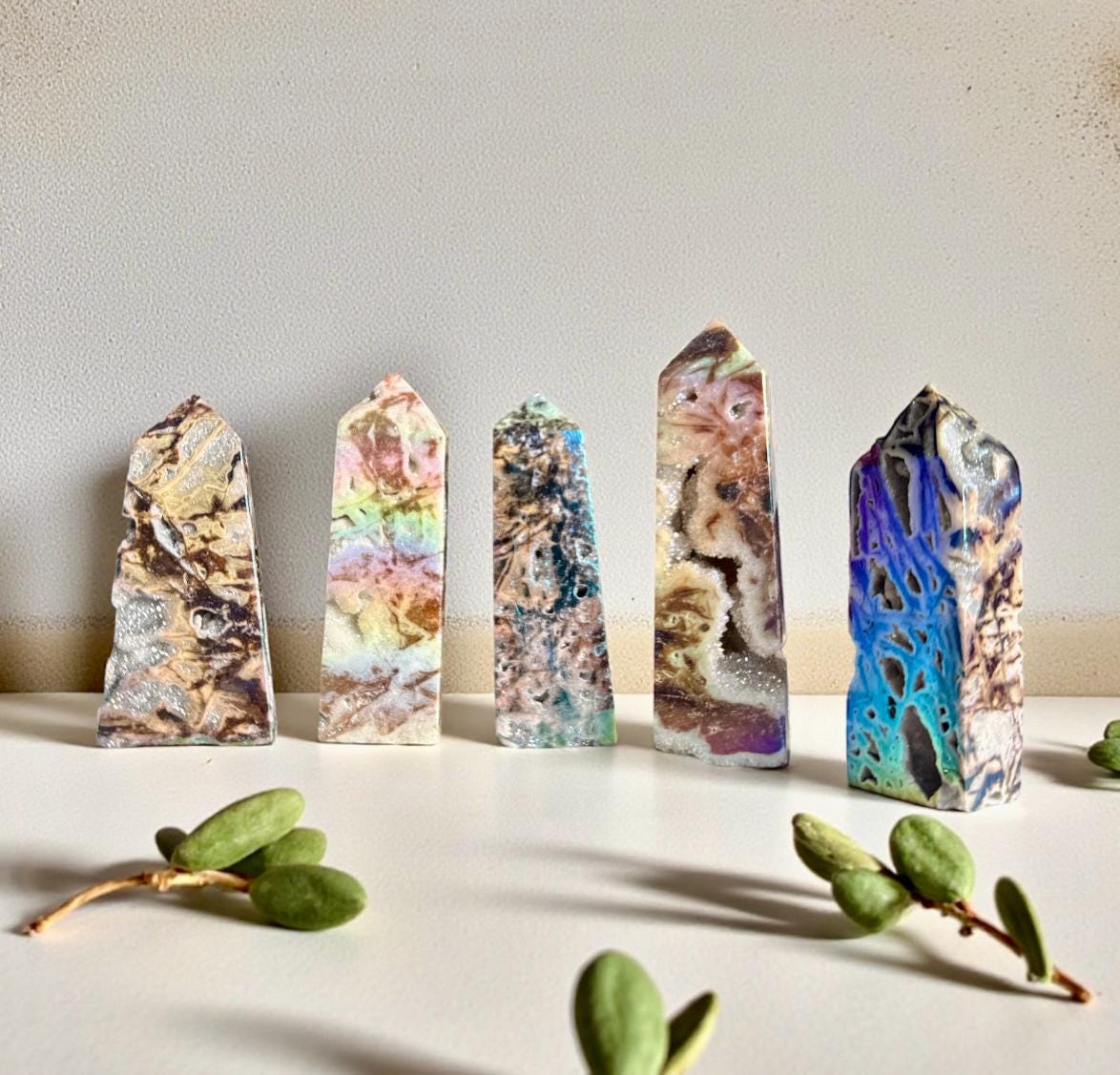 Aura Coated Sphalerite Druze Tower: Crystal Decor