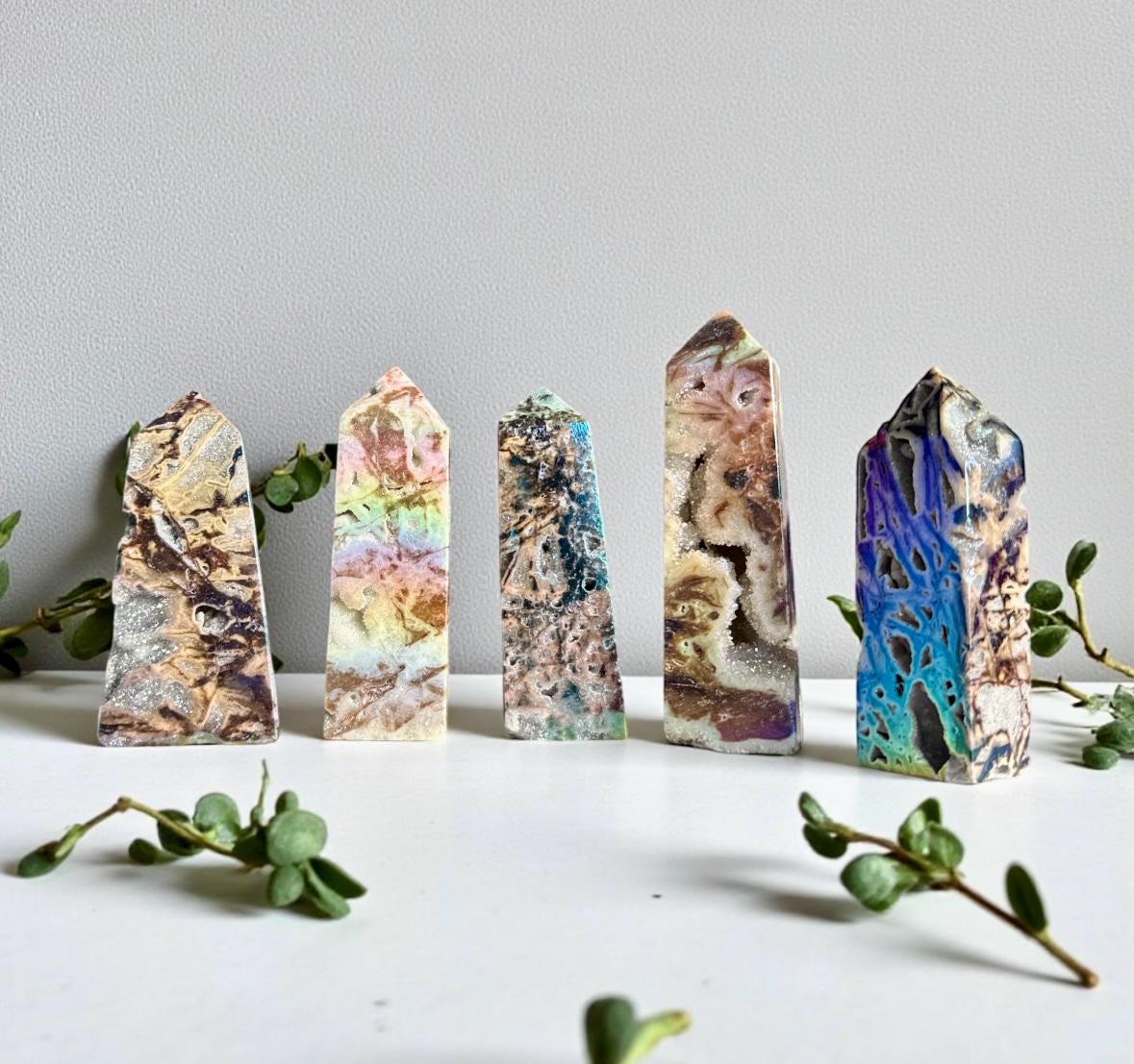 Aura Coated Sphalerite Druze Tower: Crystal Decor