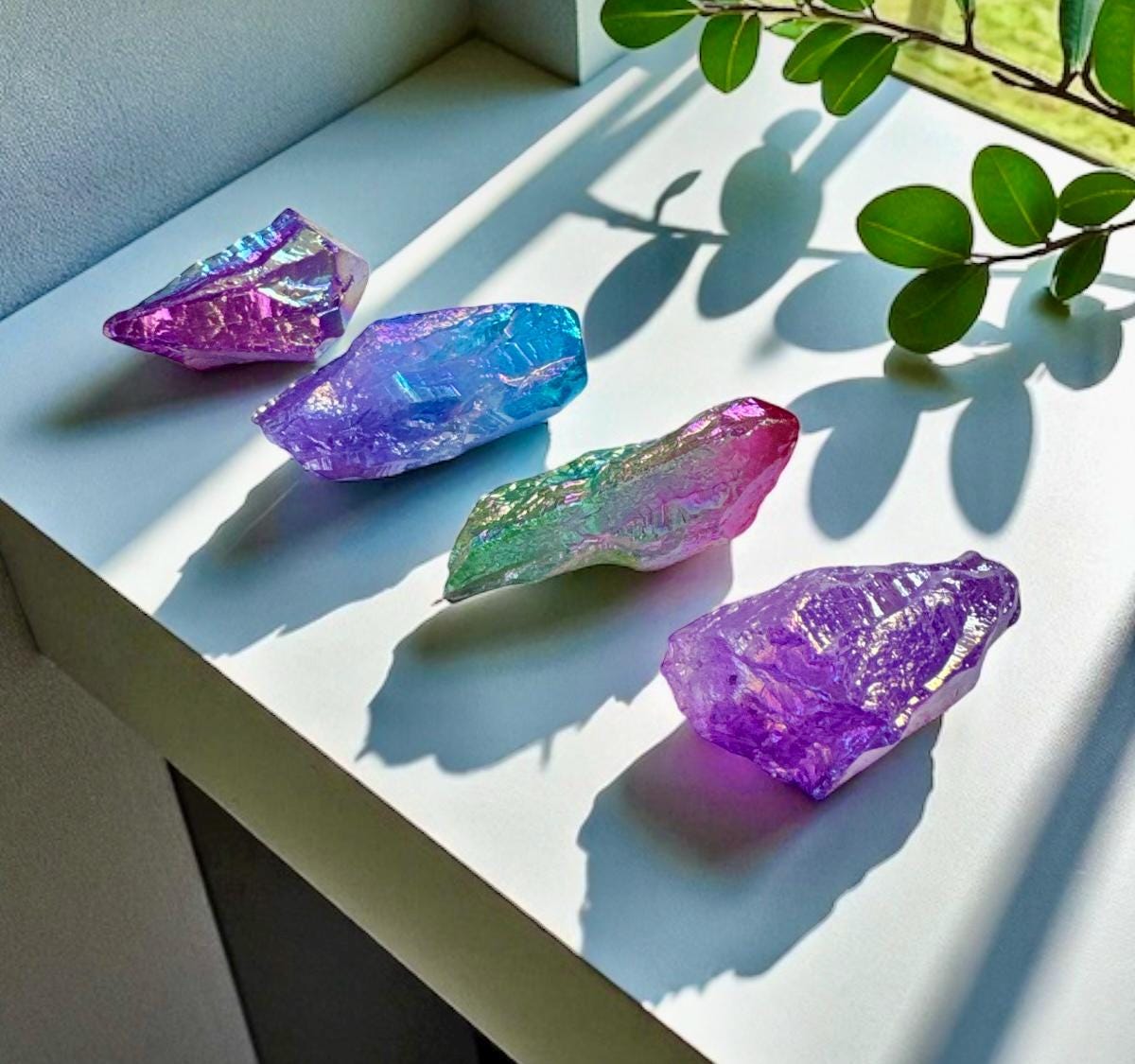 Aura Unicorn Quartz Points: Iridescent Crystal Set of 4
