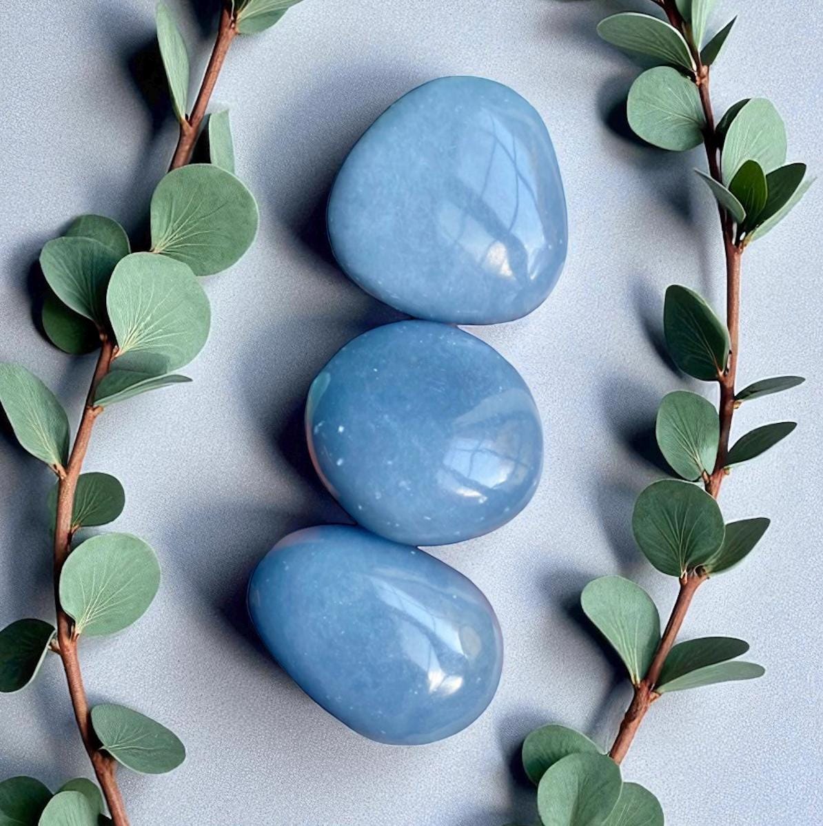 Angelite Crystal Palm Stone: Polished Blue Anhydrite, Spiritual Stone