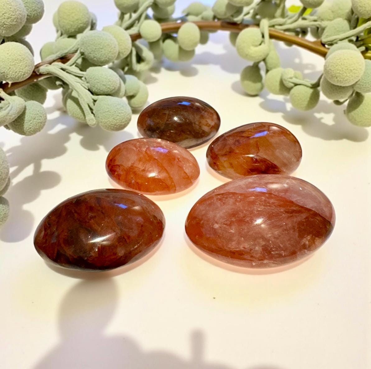 Fire Quartz Palm Stone: Hematoid Quartz for Grounding & Focus