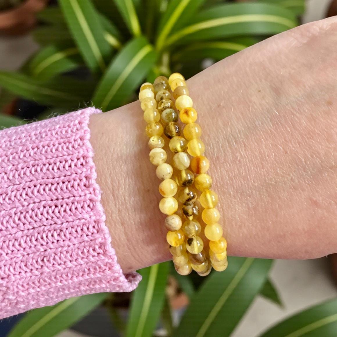 Polished Amber Crystal Bracelet: Calming Natural Stone, 7.5"