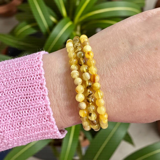 Polished Amber Crystal Bracelet: Calming Natural Stone, 7.5"
