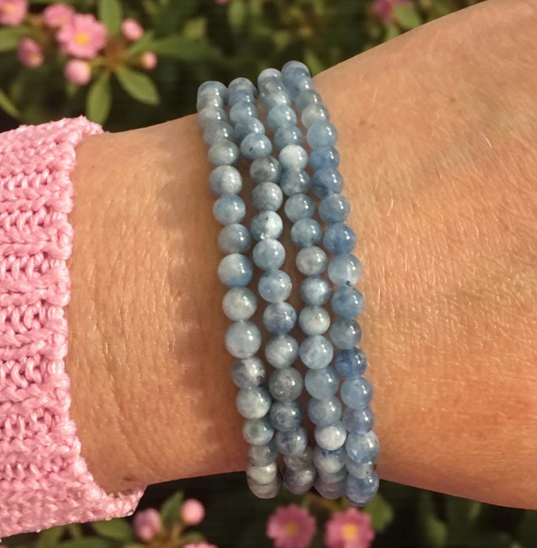 Aquamarine Crystal 3mm Bead Bracelet: Calm Energy, Luna by Louise 7.5"