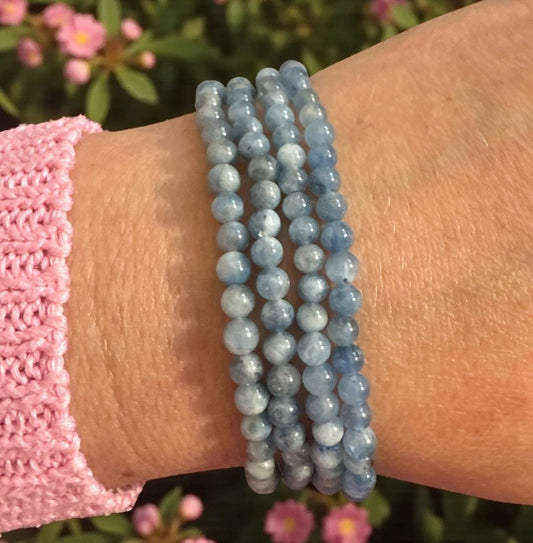 Aquamarine Crystal 3mm Bead Bracelet: Calm Energy, Luna by Louise 7.5"