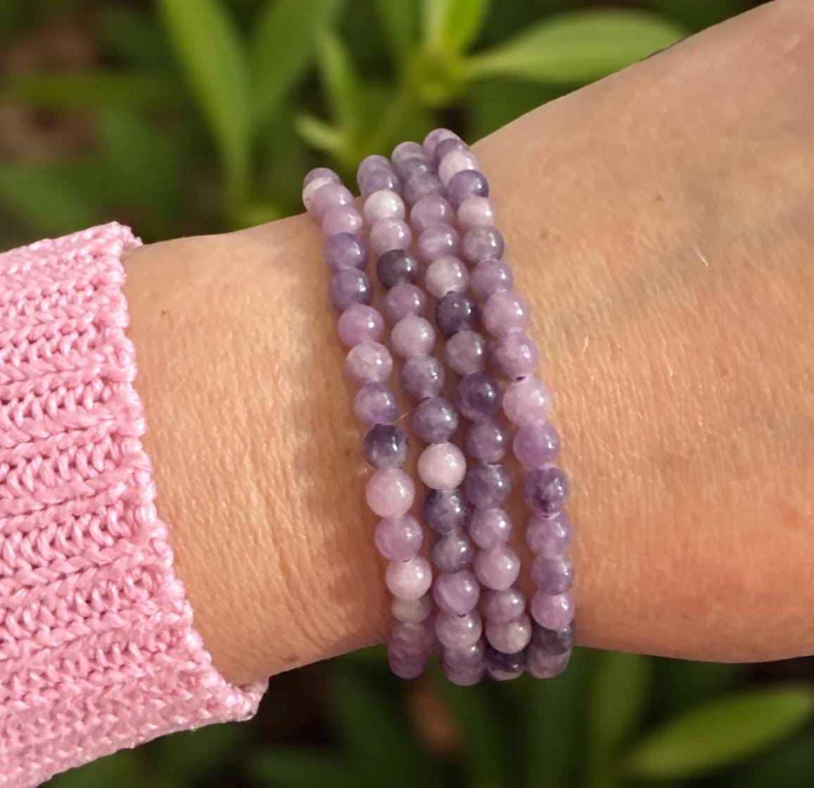 Lepidolite Crystal Bracelet: 3mm Polished Beads, Calm & Balance