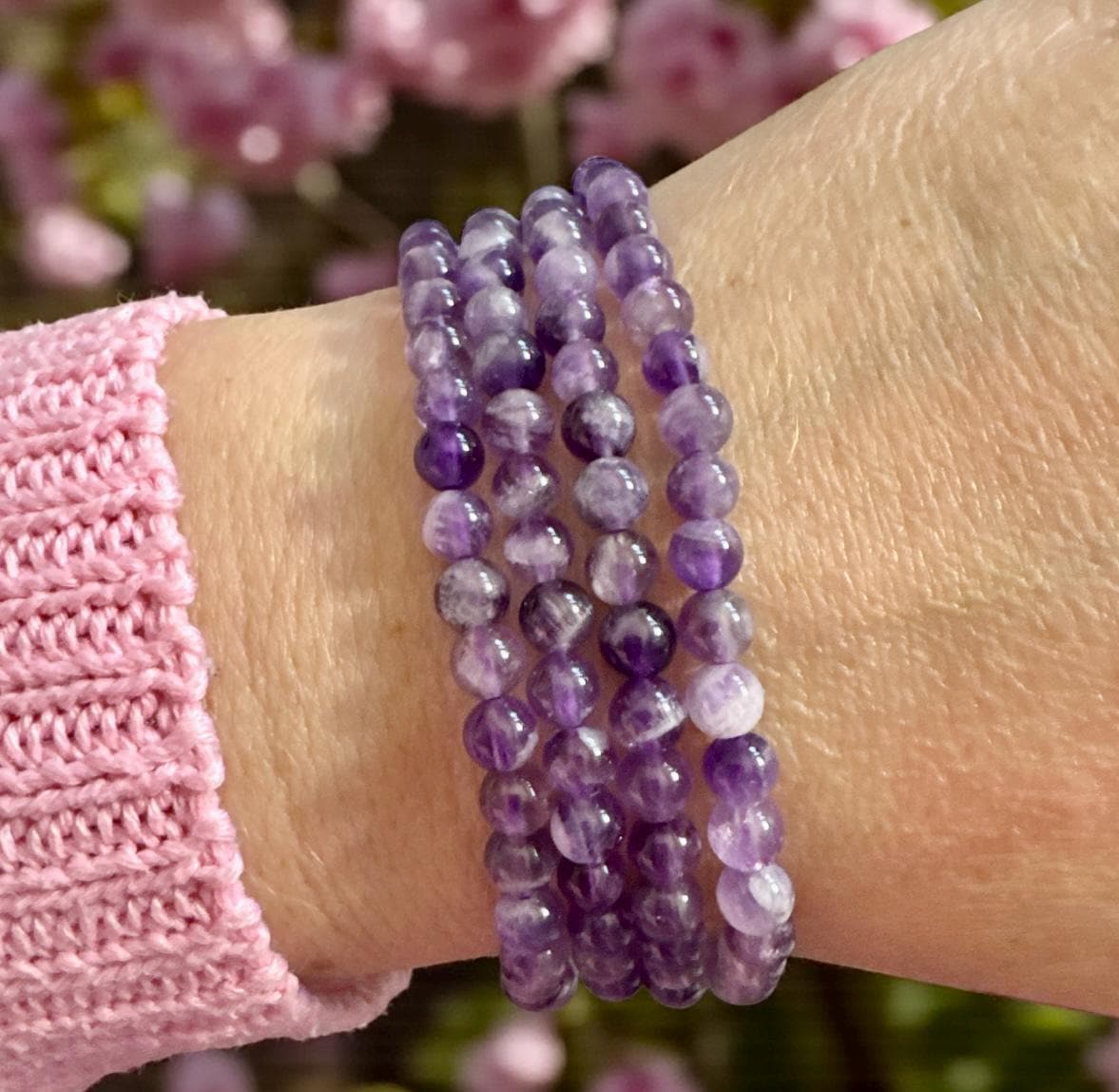 Amethyst Crystal Bead Bracelet: Handmade 4mm Healing Gemstone