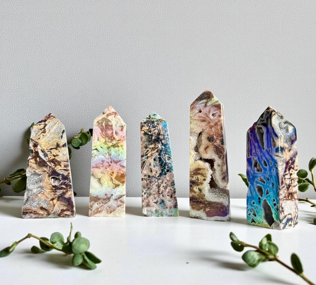 Aura Coated Sphalerite Druze Tower: Crystal Decor