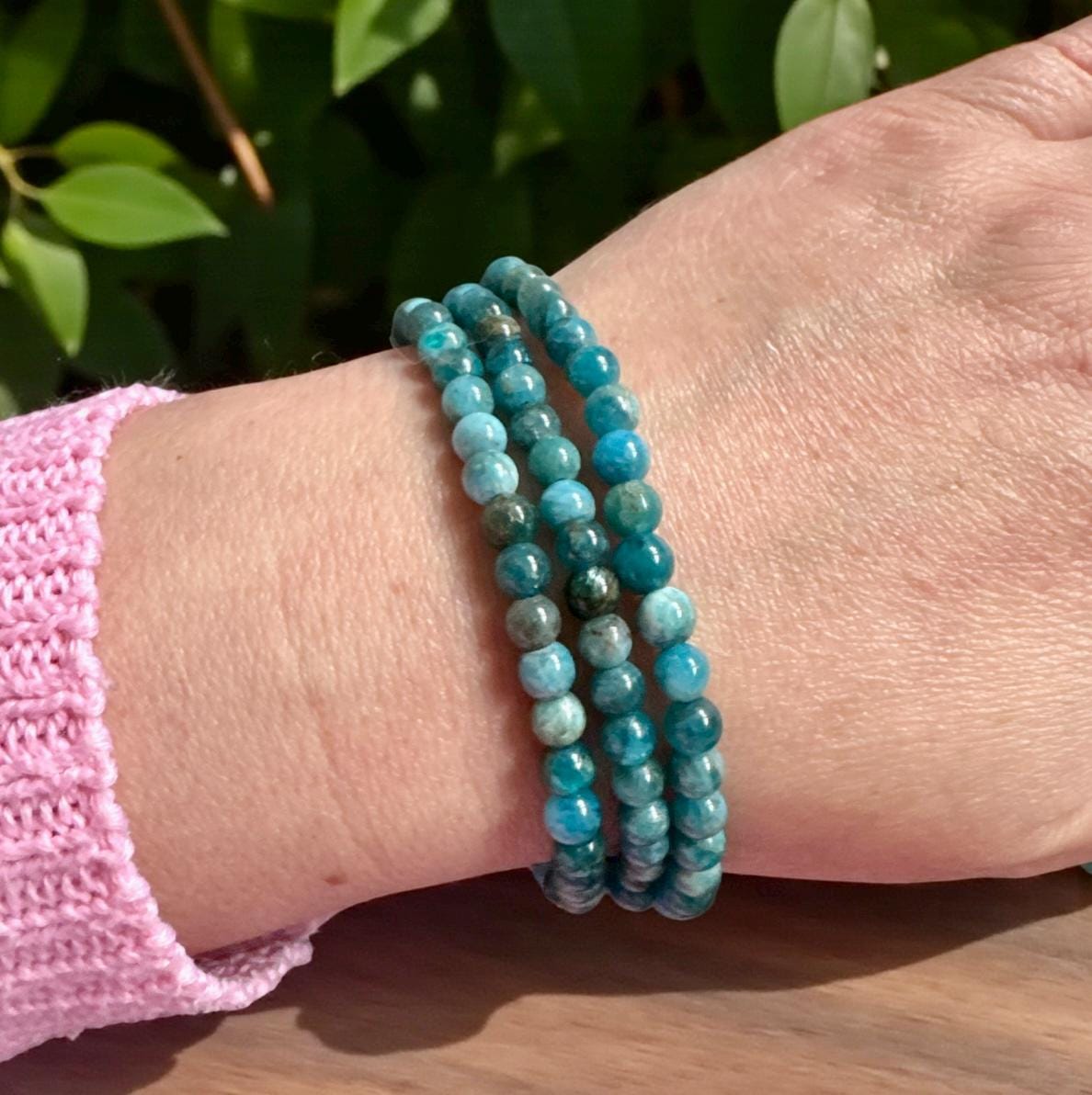 Apatite Crystal Bracelet • 4mm Calming Stone, Stress Relief