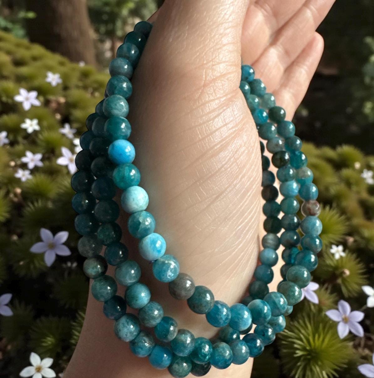 Apatite Crystal Bracelet • 4mm Calming Stone, Stress Relief