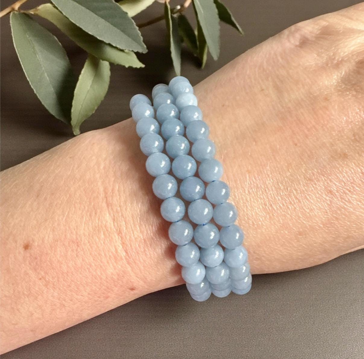 Aquamarine Crystal 6mm Bead Bracelet: Calm Energy, Luna by Louise 7.5"