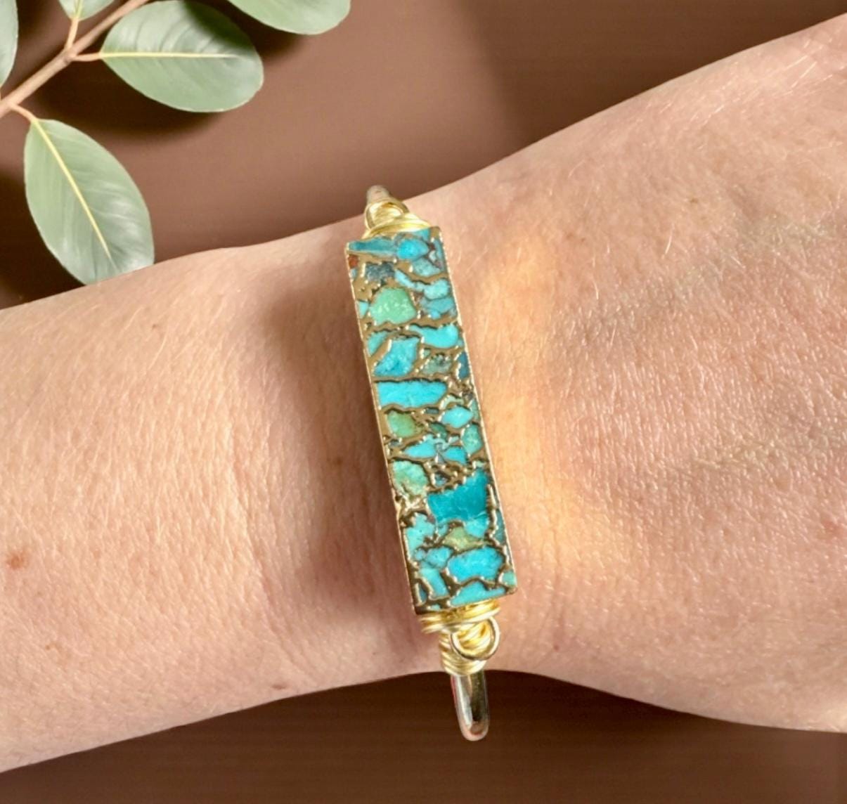Turquoise Bar Cuff Bangle | Handmade Crystal Bracelet | Luna by Louise, Crystal Shop UK