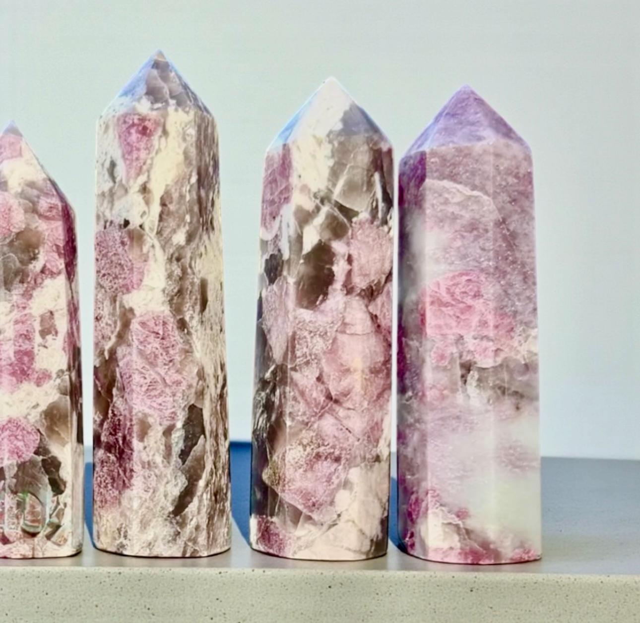 Unicorn Stone Tower – Pink Tourmaline, Lepidolite & Smokey Quartz (65mm–75mm)