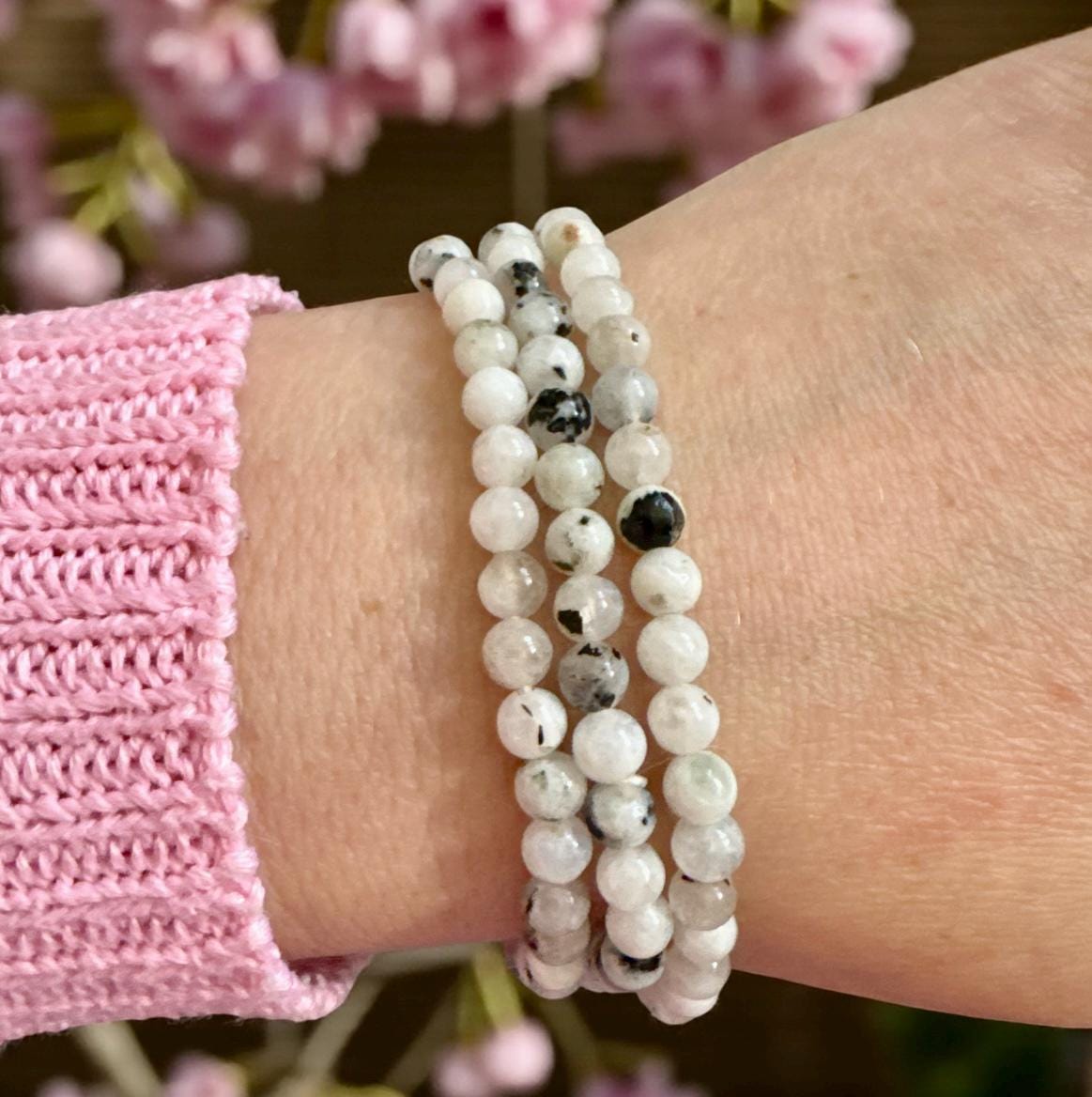 Rainbow Moonstone Beaded Bracelet: 4mm Crystal, Divine Feminine Energy, 7.5"