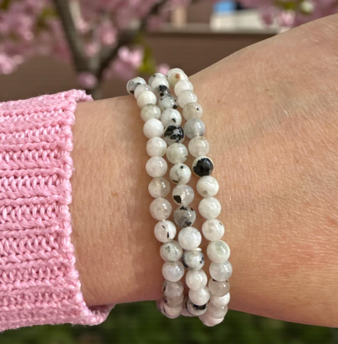 Rainbow Moonstone Beaded Bracelet: 4mm Crystal, Divine Feminine Energy, 7.5"