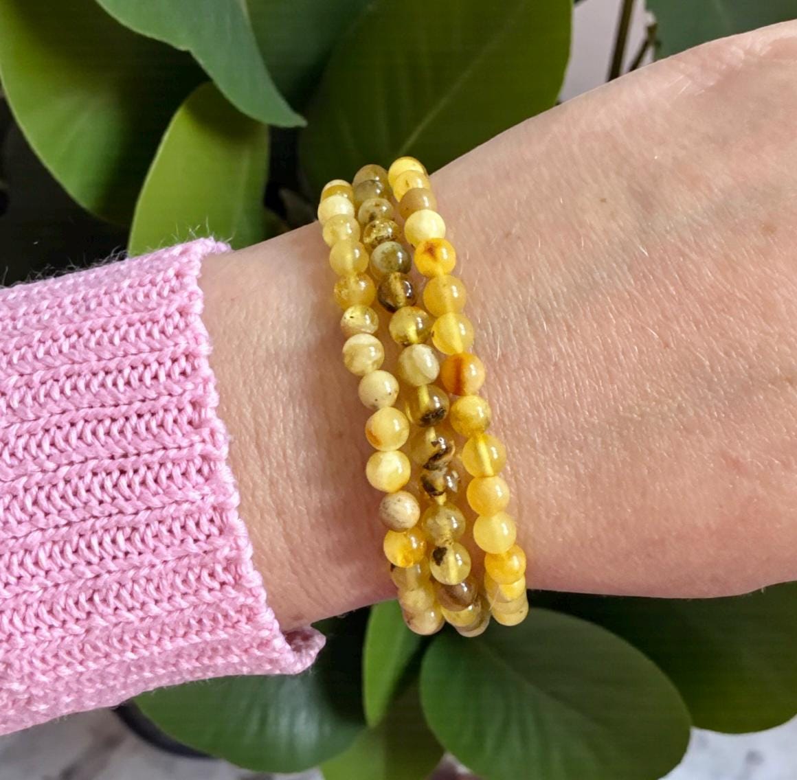 Polished Amber Crystal Bracelet: Calming Natural Stone, 7.5"