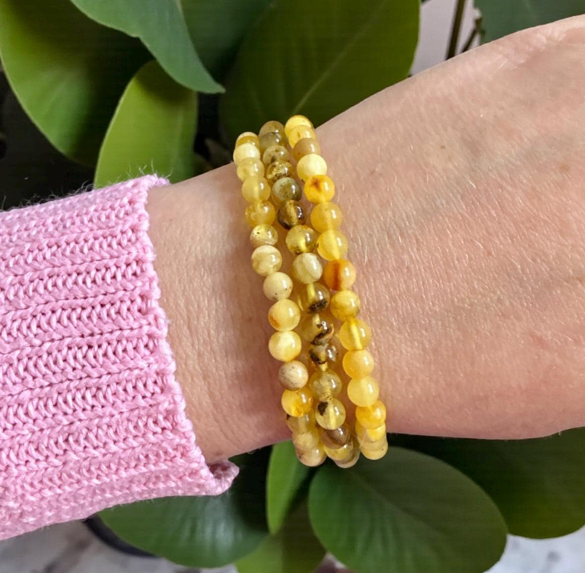 Polished Amber Crystal Bracelet: Calming Natural Stone, 7.5"
