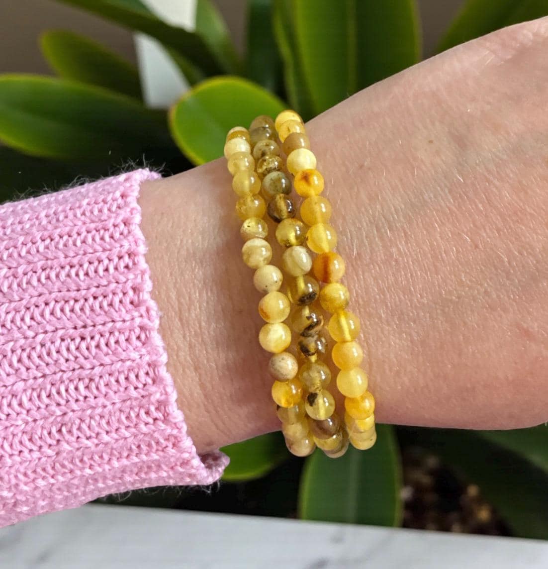 Polished Amber Crystal Bracelet: Calming Natural Stone, 7.5"