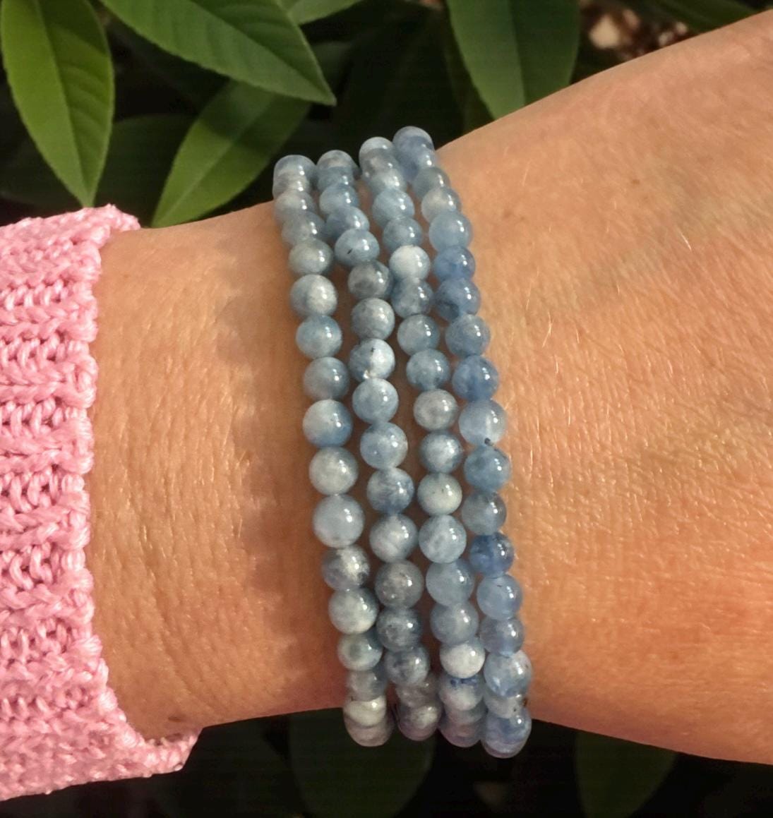 Aquamarine Crystal 3mm Bead Bracelet: Calm Energy, Luna by Louise 7.5"