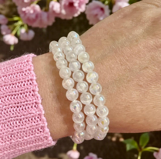 Angel Aura 5mm Quartz Bracelet: Rainbow Shimmer Crystal Jewelry, 7.5"