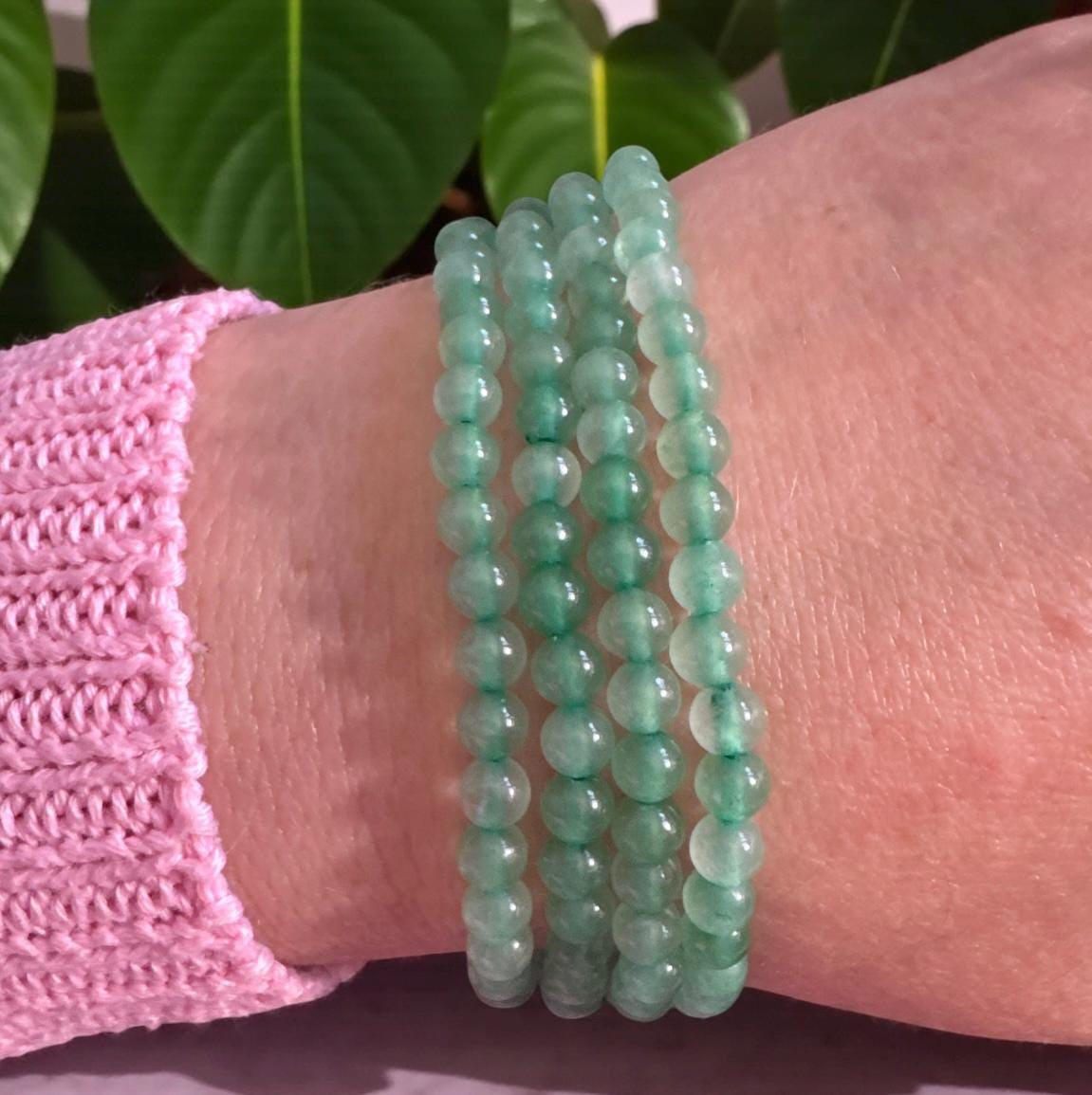 Green Aventurine Crystal Beaded Bracelet: Handmade Soothing Energy Stone, 7.5"