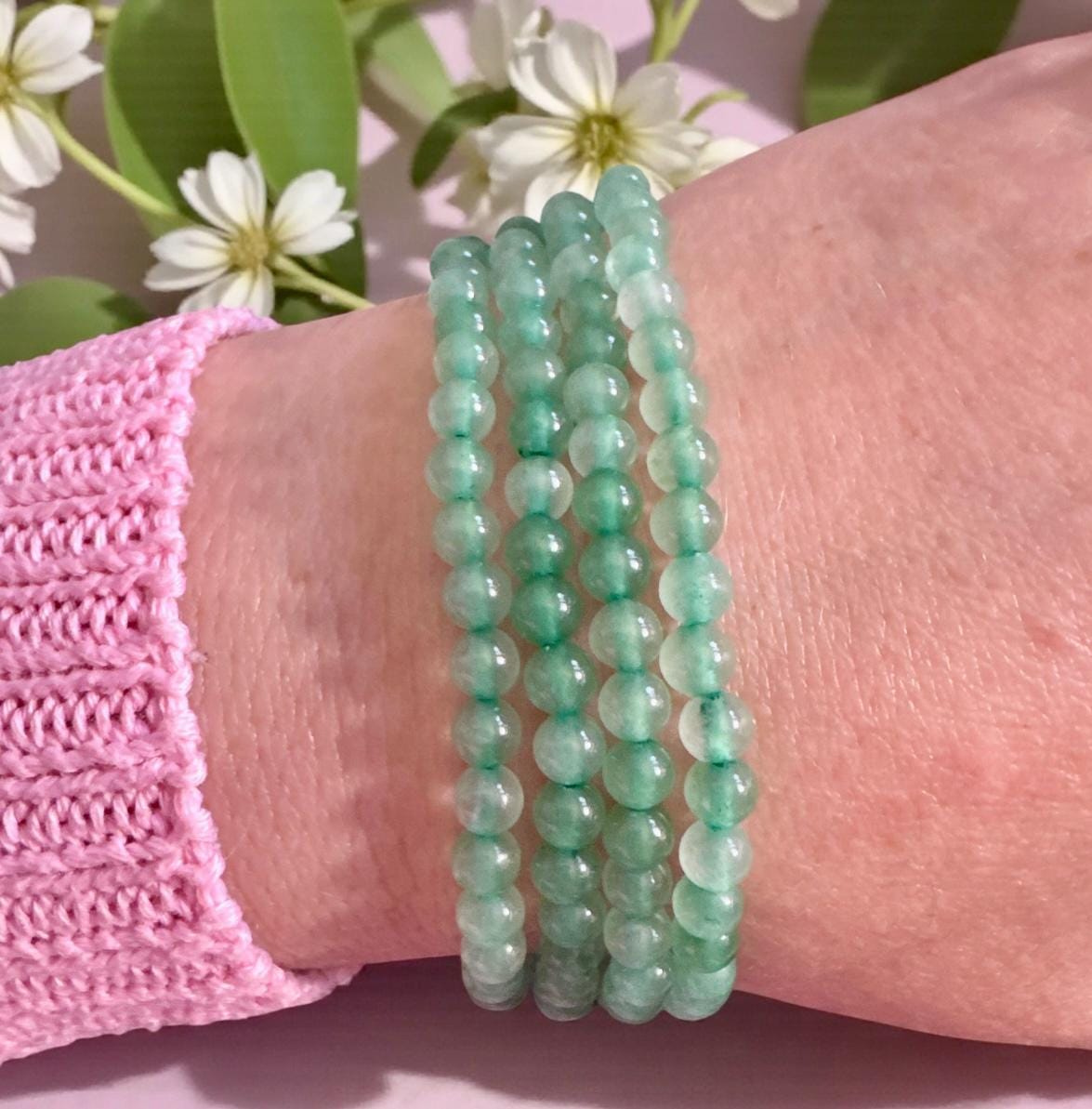 Green Aventurine Crystal Beaded Bracelet: Handmade Soothing Energy Stone, 7.5"