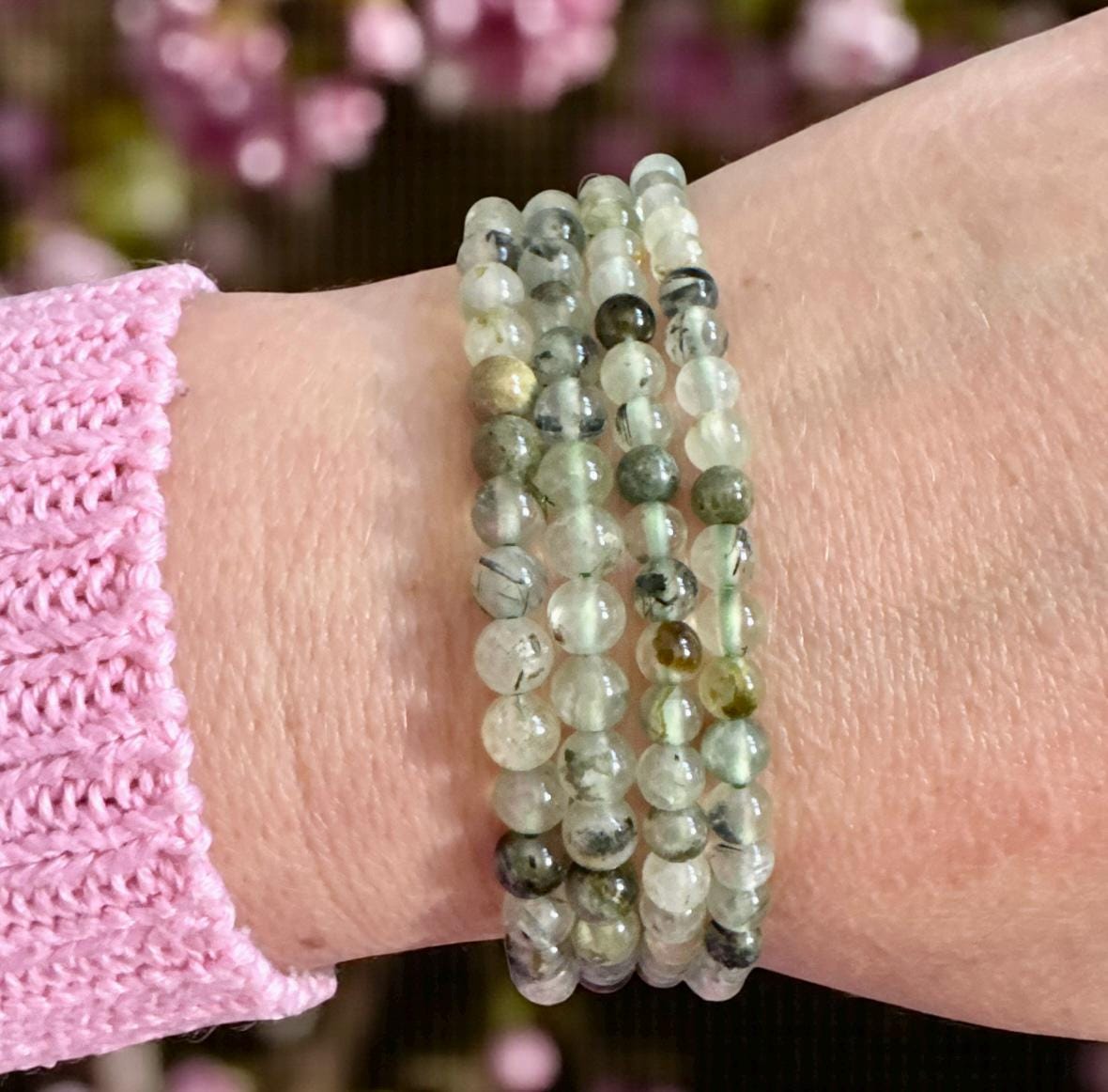 Prehnite Crystal Beaded Bracelet: Heart & Soul Healing, 7.5"