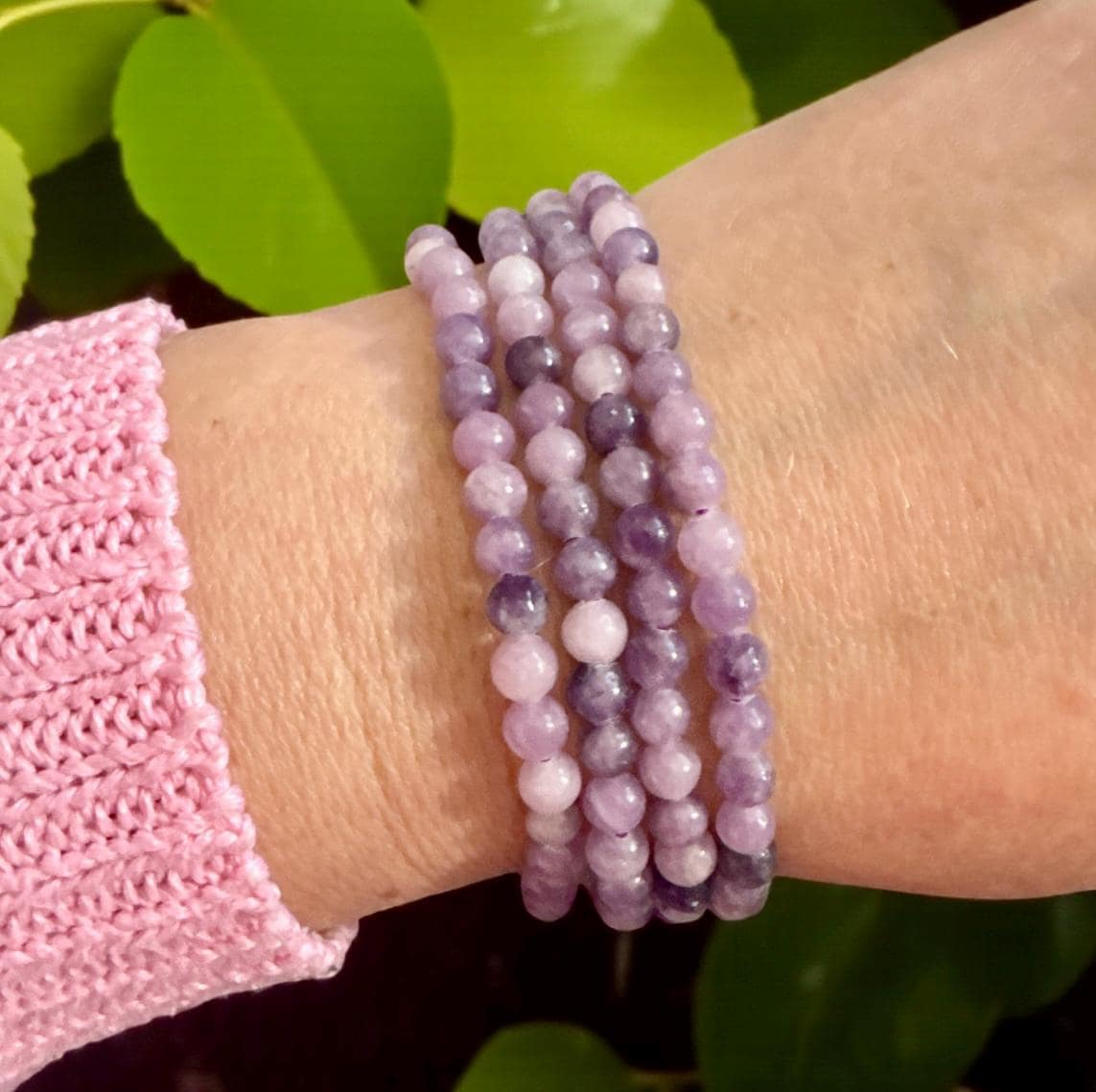 Lepidolite Crystal Bracelet: 3mm Polished Beads, Calm & Balance