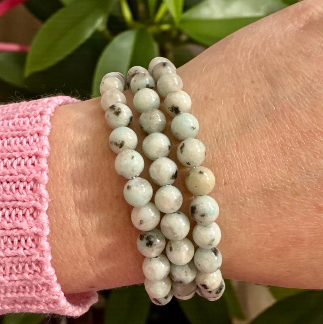 Handmade Kiwi Jasper Beaded Bracelet: Soothing Crystal Jewelry