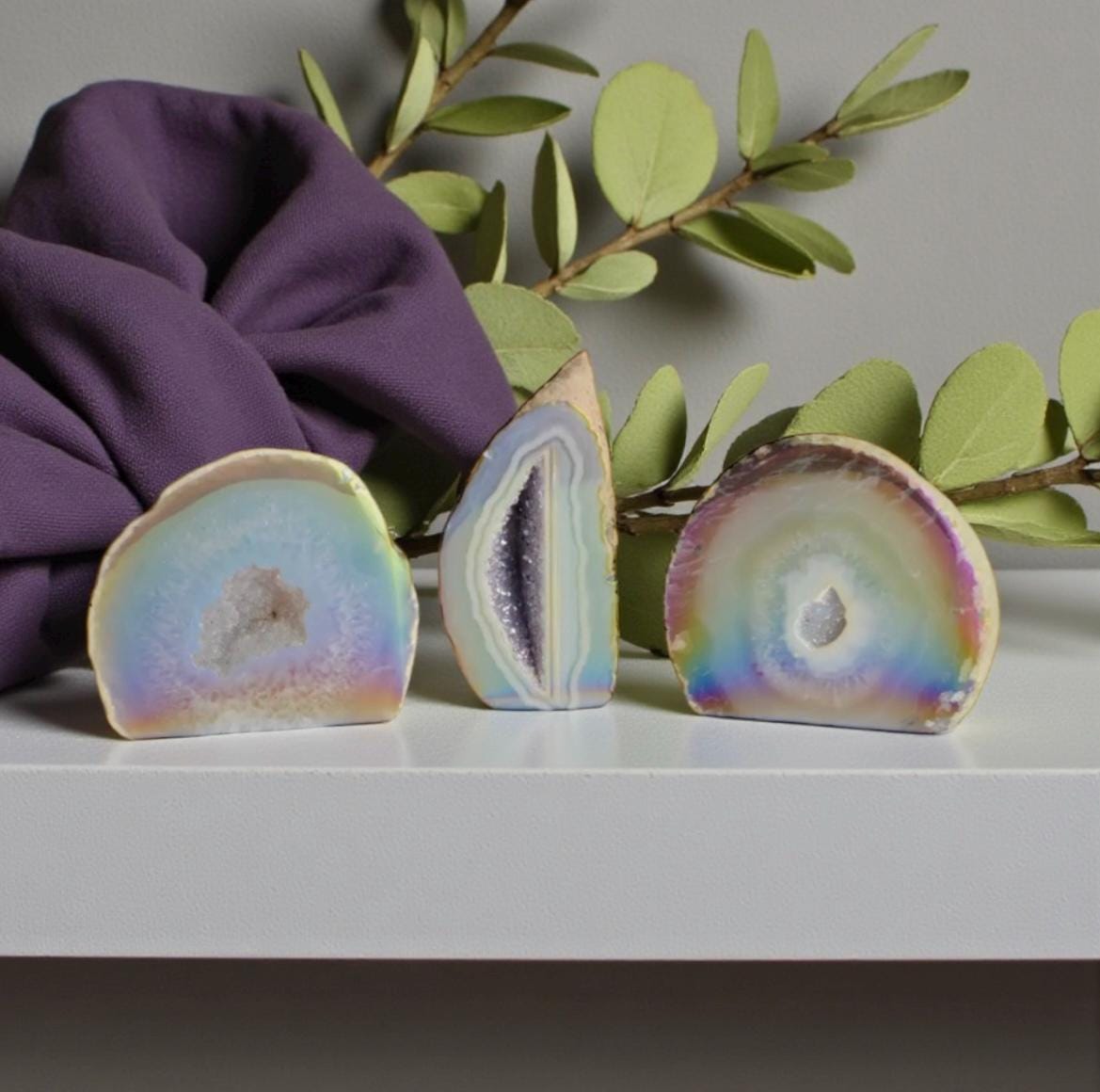 Aura Agate Geode Druze: Ethereal Standing Stone