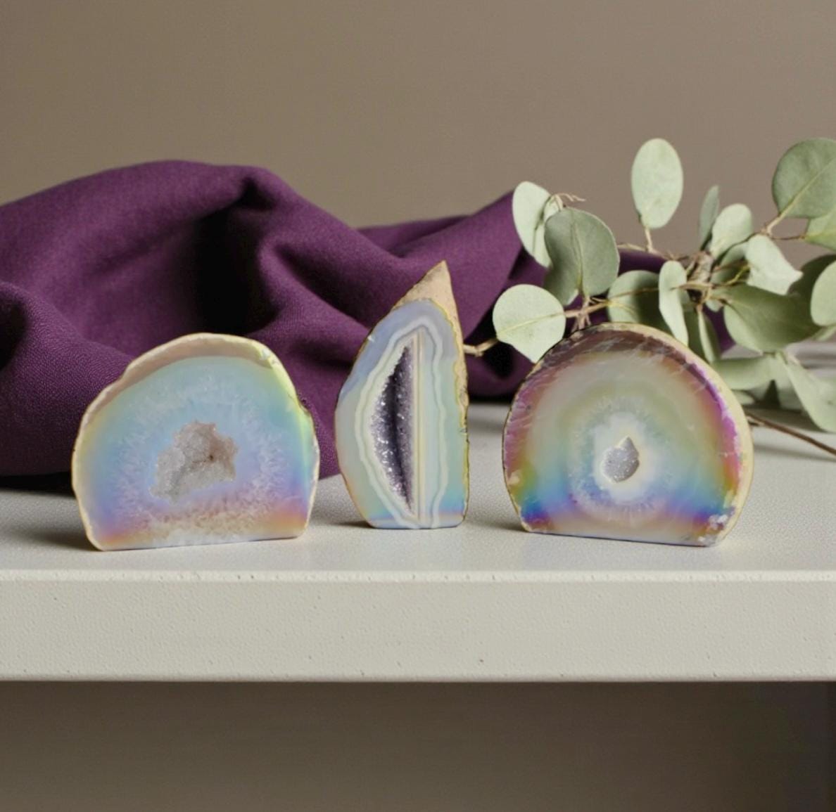 Aura Agate Geode Druze: Ethereal Standing Stone