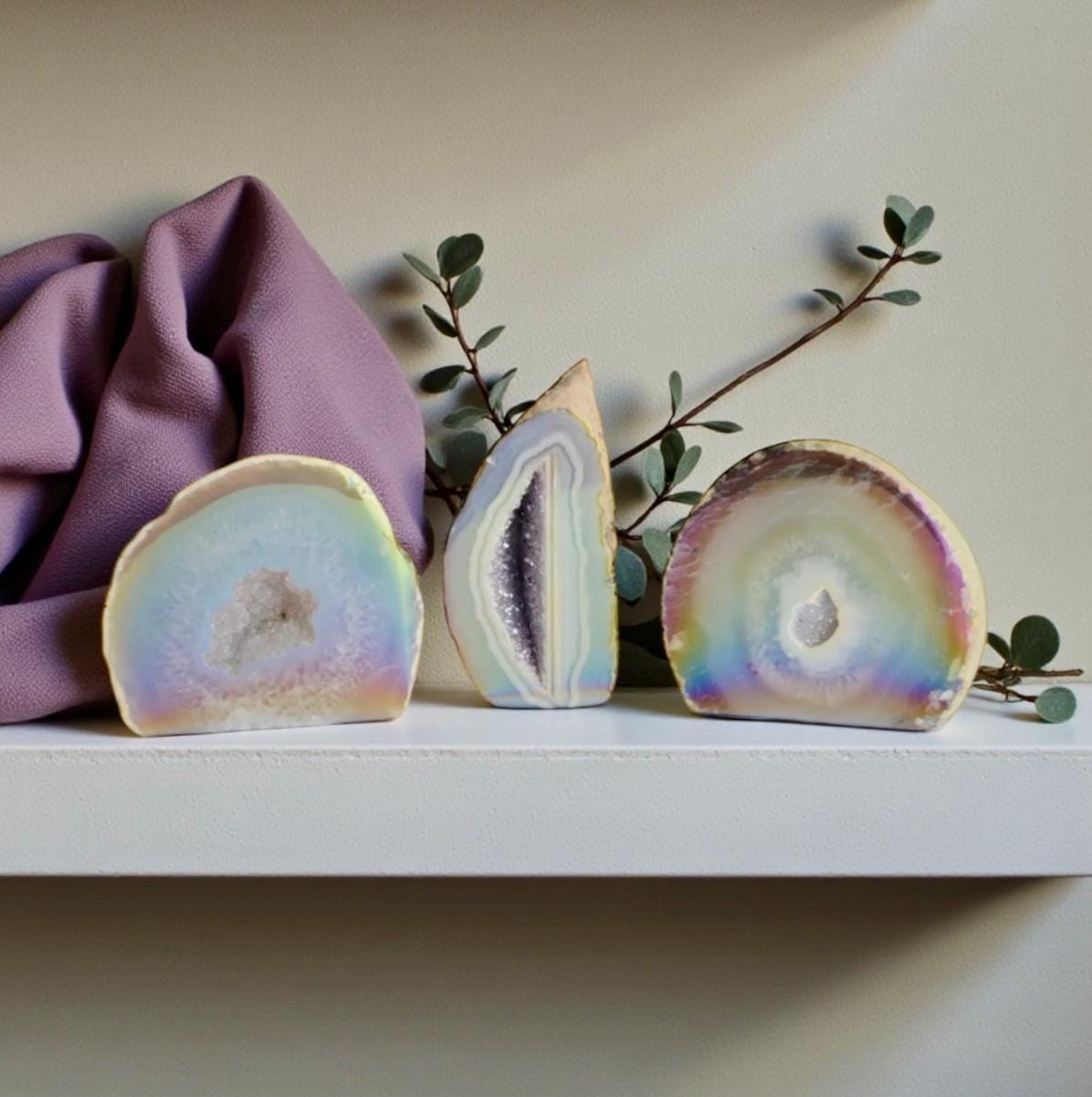 Aura Agate Geode Druze: Ethereal Standing Stone