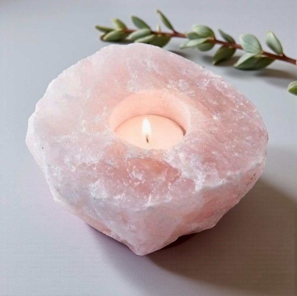 Rose Quartz Crystal Tealight Holder - 'Stone of Love' Candleholder