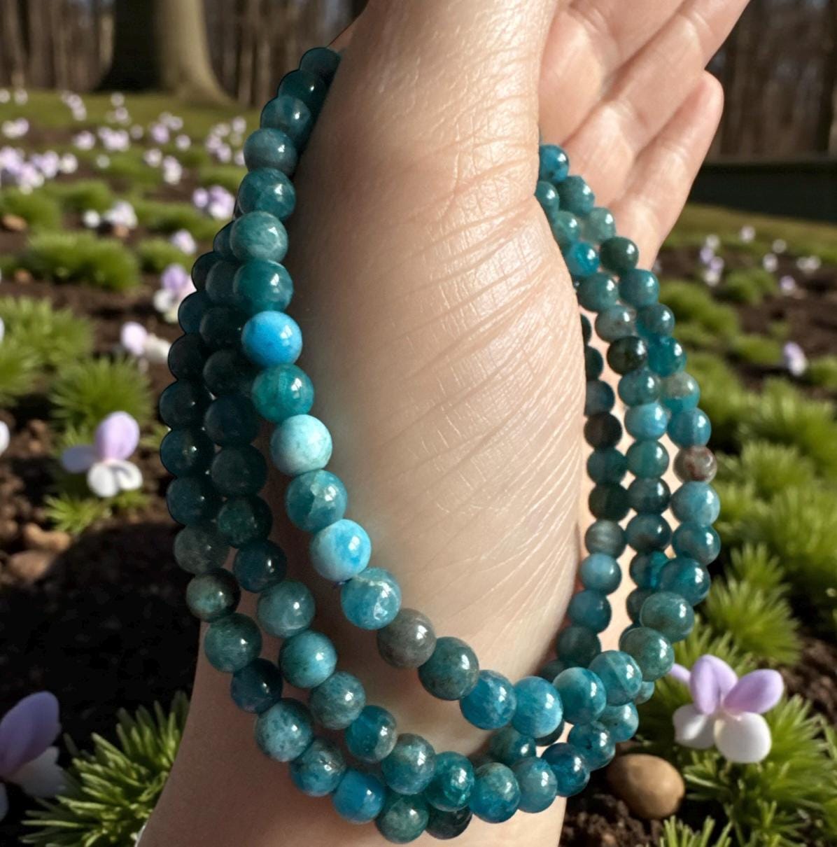 Apatite Crystal Bracelet • 4mm Calming Stone, Stress Relief