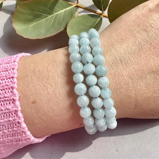Larimar Crystal Bracelet 6mm • Emotional Healing, Calm & Balance • 7.5"