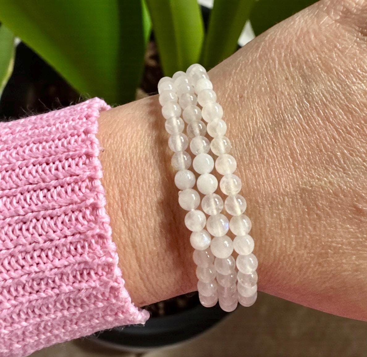 White Moonstone Crystal Bracelet • 3mm, Emotional Support (7.5)