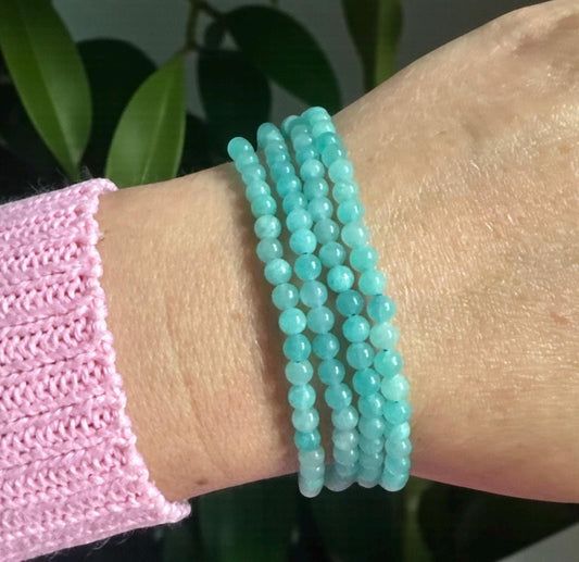 Amazonite Crystal Bracelet • 3mm Stretch Bead, Emotional Balance
