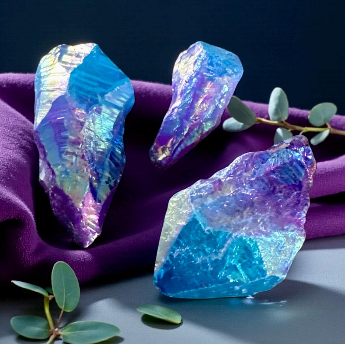 Aura Blue Unicorn Quartz Crystal Point: Iridescent Healing Energy