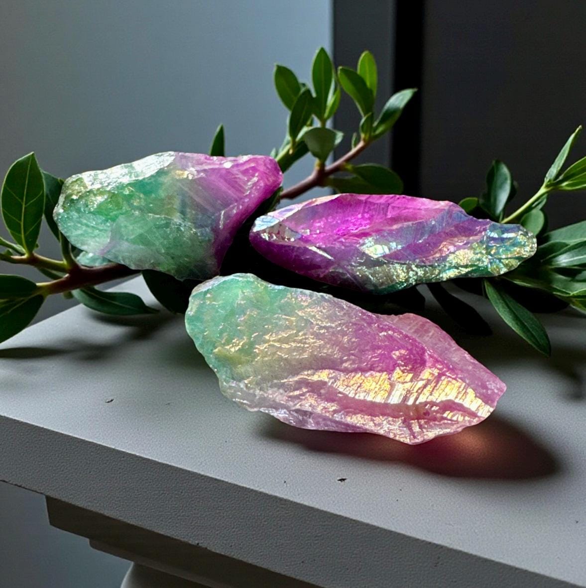 Iridescent Aura Quartz Crystal Point: Unicorn Energy, Rainbow Shimmer