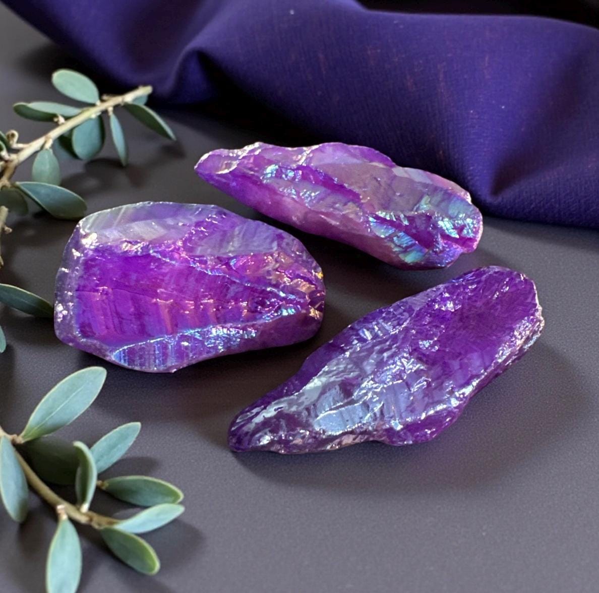 Purple Iridescent Aura Quartz Crystal Point: Purple Unicorn Healing Stone