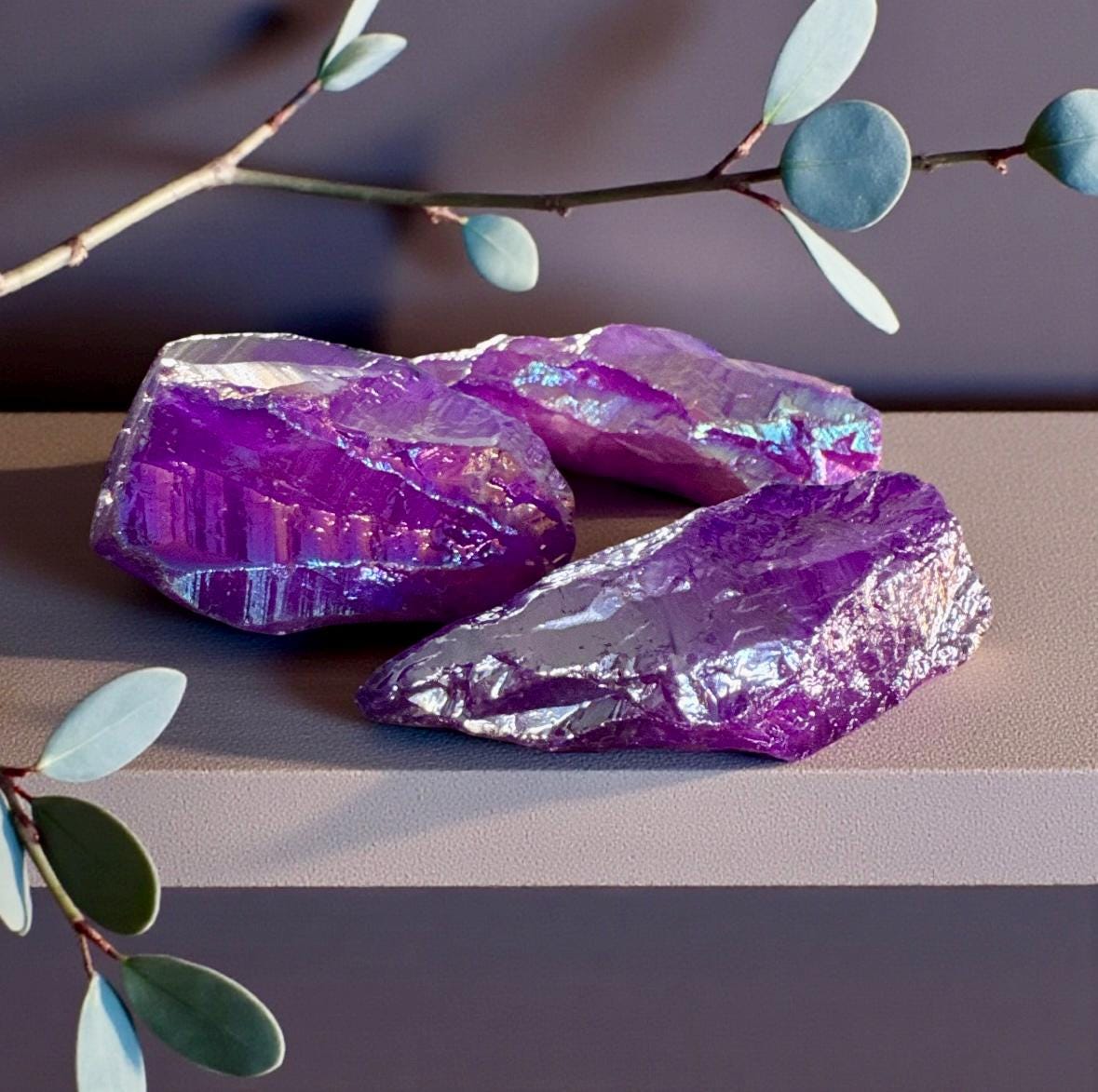 Purple Iridescent Aura Quartz Crystal Point: Purple Unicorn Healing Stone