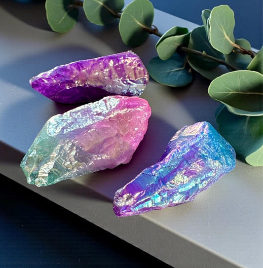 Aura Unicorn Quartz Points: Iridescent Crystal Set of 3