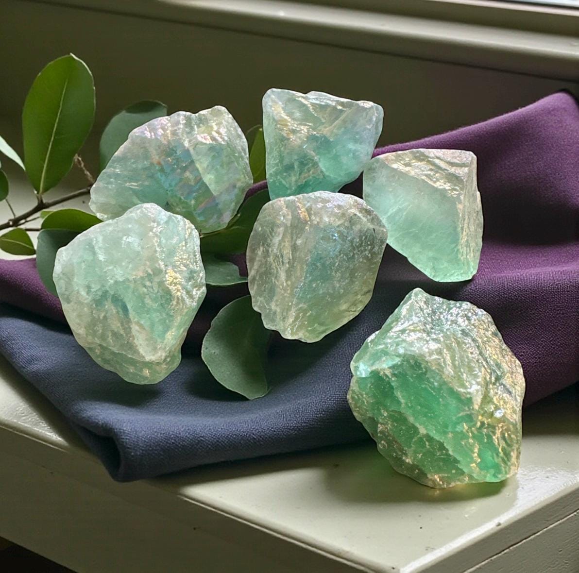 Raw Aura Green Fluorite Crystal: Calming Energy Stone (40-60g)