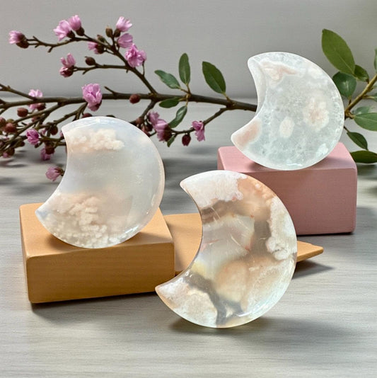 Flower\Blossom Agate Crescent Moon – Luna by Louise, Crystal Shop UK