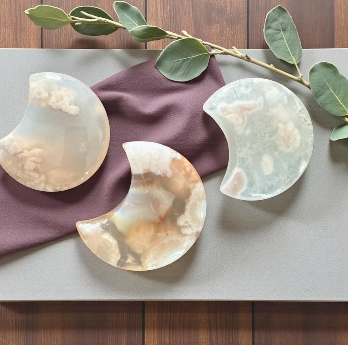 Flower\Blossom Agate Crescent Moon – Luna by Louise, Crystal Shop UK