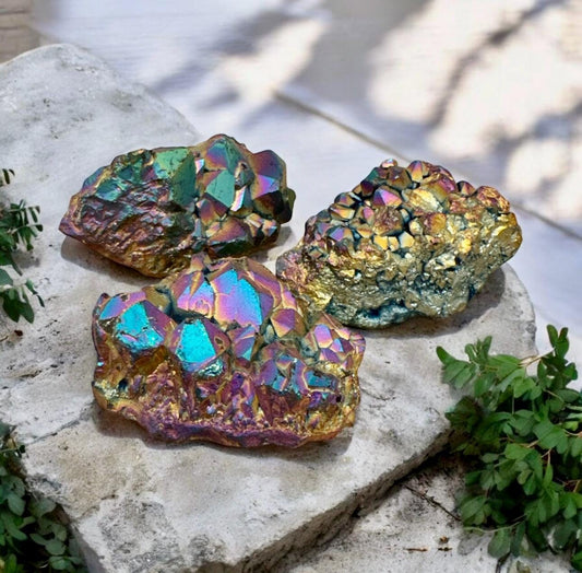 Titanium Aura Amethyst Cluster: High-Energy Spiritual Crystal